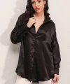 3985 Oversize Saten Gömlek  Siyah