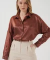 3985 Oversize Saten Gömlek  Taba