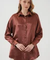 3985 Oversize Saten Gömlek  Taba