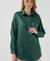 3985 Oversize Saten Gömlek  Zümrüt Yeşili