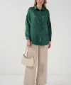 3985 Oversize Saten Gömlek  Zümrüt Yeşili