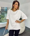 4123 Yırtmaçlı Oversize Tişört  Beyaz