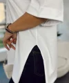 4123 Yırtmaçlı Oversize Tişört  Beyaz