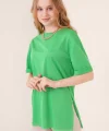 4123 Yırtmaçlı Oversize Tişört  Yeşil