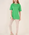 4123 Yırtmaçlı Oversize Tişört  Yeşil