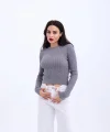 4211 TRİKO SAÇ ÖRGÜ KAZAK-GRİ