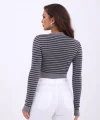42211 TRİKO ÇİZGİLİ CROP-GRİ-SİYAH