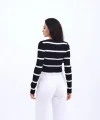 42221 TRİKO ÇİZGİLİ FİTİLLİ CROP-SİYAH-EKRU