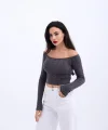 42241 TRİKO KAYIK YAKA CROP-ANTRASİT
