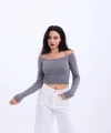 42241 TRİKO KAYIK YAKA CROP-GRİ
