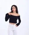 42241 TRİKO KAYIK YAKA CROP-SİYAH
