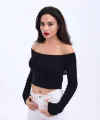 42241 TRİKO KAYIK YAKA CROP-SİYAH