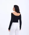 42241 TRİKO KAYIK YAKA CROP-SİYAH