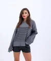 42351 TRİKO SIFIR YAKA ÇİZGİLİ SALAŞ-GRİ-SİYAH