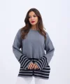 42381 TRİKO ÇİZGİLİ KAZAK-ANTRASİT-SİYAH