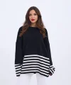 42381 TRİKO ÇİZGİLİ KAZAK-SİYAH-EKRU