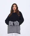 42381 TRİKO ÇİZGİLİ KAZAK-SİYAH-EKRU