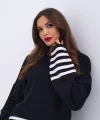 42381 TRİKO ÇİZGİLİ KAZAK-SİYAH-EKRU