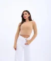 42471 TRİKO CROP KAZAK-BEJ