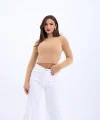 42471 TRİKO CROP KAZAK-BEJ