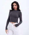 42491 TRİKO SAÇ ÖRGÜ CROP KAZAK-ANTRASİT