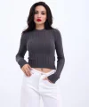 42491 TRİKO SAÇ ÖRGÜ CROP KAZAK-ANTRASİT