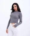 42491 TRİKO SAÇ ÖRGÜ CROP KAZAK-GRİ