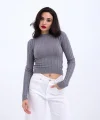 42491 TRİKO SAÇ ÖRGÜ CROP KAZAK-GRİ