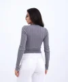 42491 TRİKO SAÇ ÖRGÜ CROP KAZAK-GRİ