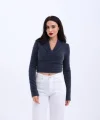 42531 TRİKO SİMLİ YAKALI CROP-ANTRASİT