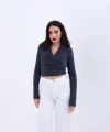42531 TRİKO SİMLİ YAKALI CROP-ANTRASİT