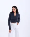 42531 TRİKO SİMLİ YAKALI CROP-ANTRASİT