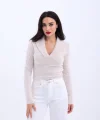 42531 TRİKO SİMLİ YAKALI CROP-EKRU