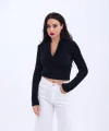 42531 TRİKO SİMLİ YAKALI CROP-SİYAH
