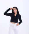 42531 TRİKO SİMLİ YAKALI CROP-SİYAH