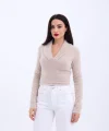 42531 TRİKO SİMLİ YAKALI CROP-TAŞ