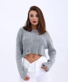 43191 TRİKO CROP KAZAK-GRİ