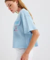 4321 Cep Detaylı Oversize Tişört - Mavi