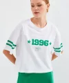 4322 Baskılı Oversize Basic Tişört - Beyaz