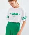 4322 Baskılı Oversize Basic Tişört - Beyaz
