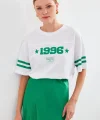 4322 Baskılı Oversize Basic Tişört - Beyaz