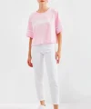 4322 Baskılı Oversize Basic Tişört - Pembe