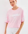 4322 Baskılı Oversize Basic Tişört - Pembe