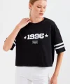 4322 Baskılı Oversize Basic Tişört - Siyah