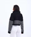 43311 TRİKO ÇİZGİLİ FERMUARLI CROP-SİYAH-EKRU