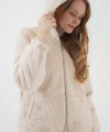 5091 Kapşonlu Kürklü İçi Astarlı Mont  Krem