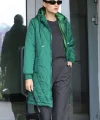 51 Kapitone Uzun Şişme Mont  Zümrüt Yeşili
