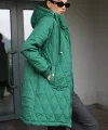 51 Kapitone Uzun Şişme Mont  Zümrüt Yeşili