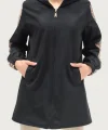 5103 Kolları Payetli Kapüşonlu Mont - Siyah