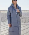 5120 Kapşonlu Uzun Şişme Mont  Gri